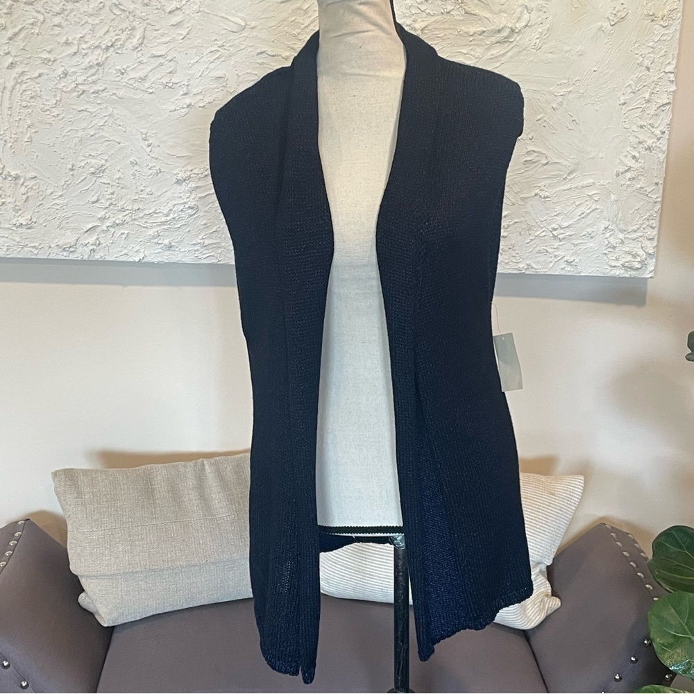 Coldwater Creek Women's Sweater Knit Shadowplay Vest Blue Black Sz S 8 NWT